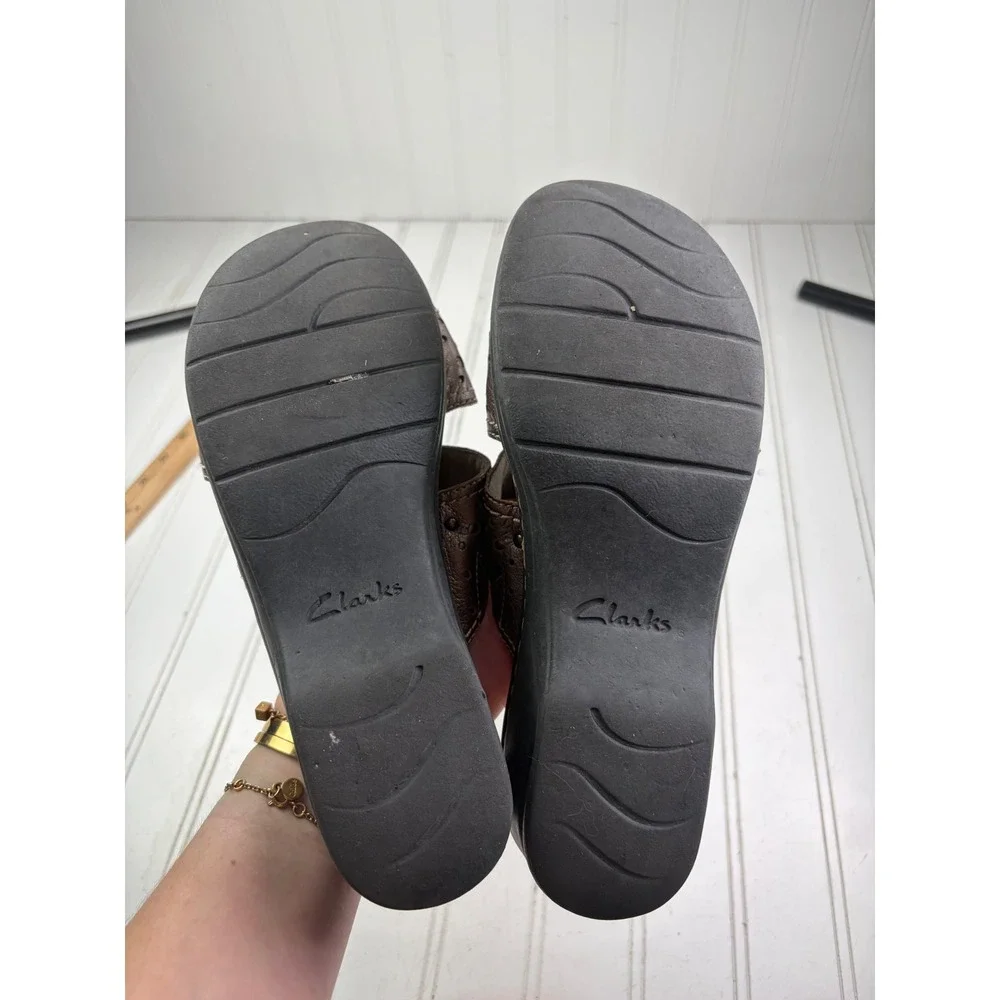 Clarks Lexi Laurel Brown Leather Slide Sandals Comfort Women's Size 8M